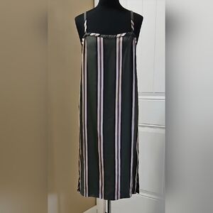 Aritzia Le Fou Green Pink Stripe Spaghetti Strap Slip Dress Size 8